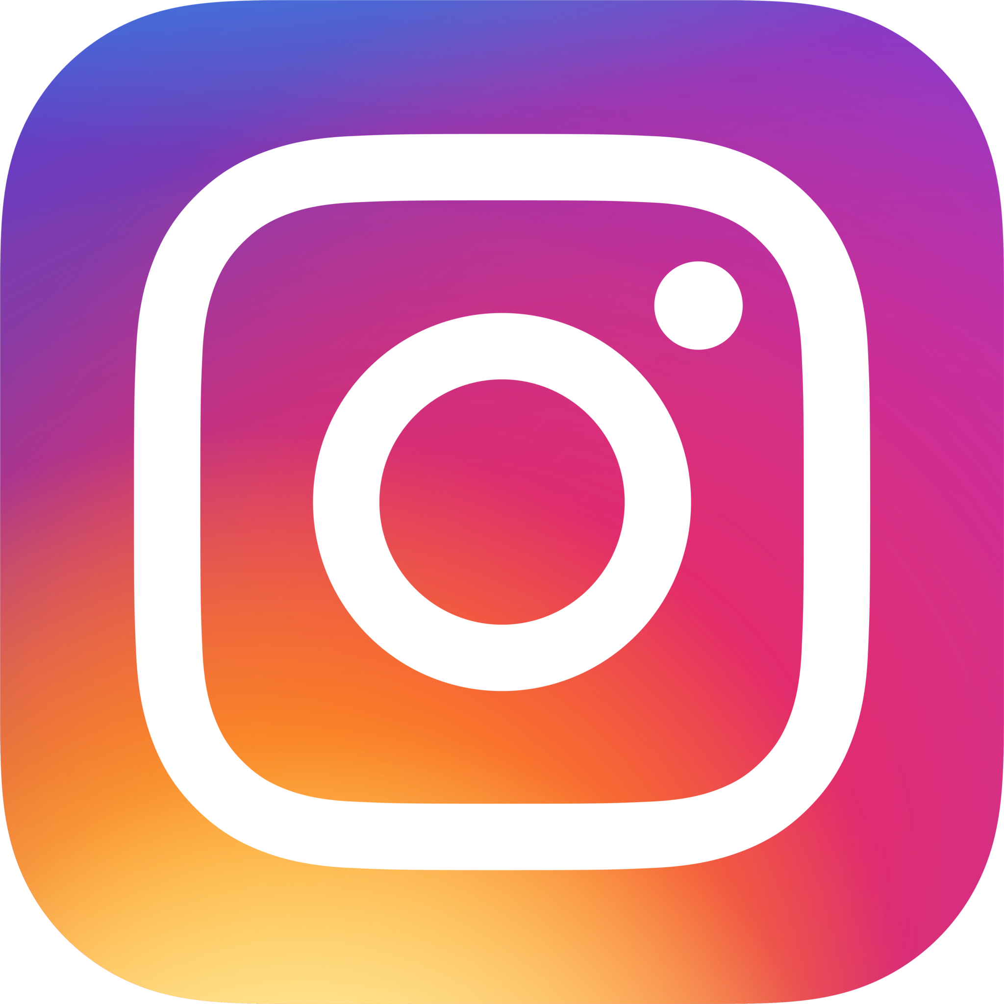 'Instagram' logo, white camera-like icon on background of purple, pink, and orange flare.