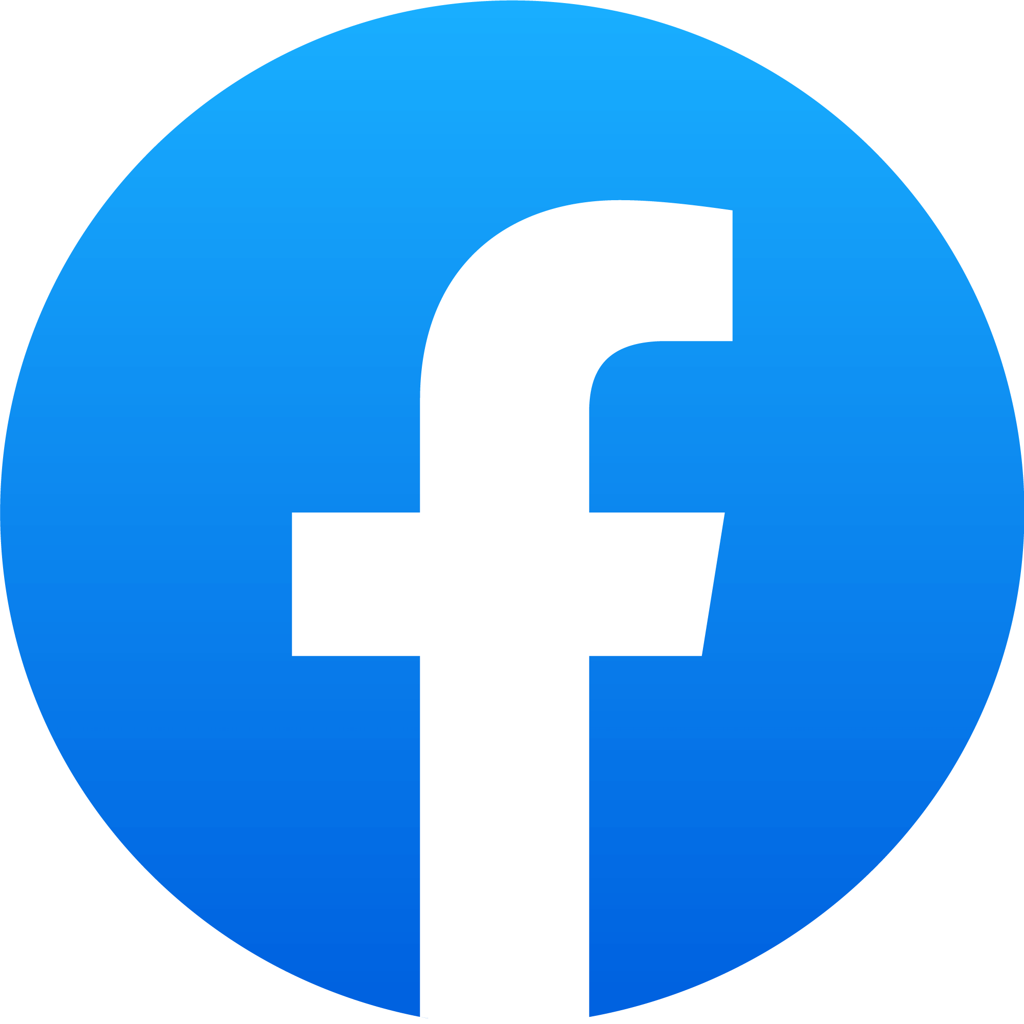 'Facebook' logo, blue circle with white lower-case 'f'.